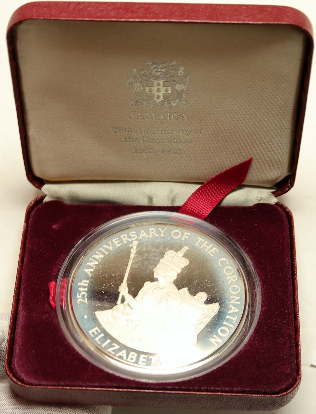 1987 JAMAICA Huge CORONATION Queen Elizabeth II PROOF Silver $25 Medal i104104