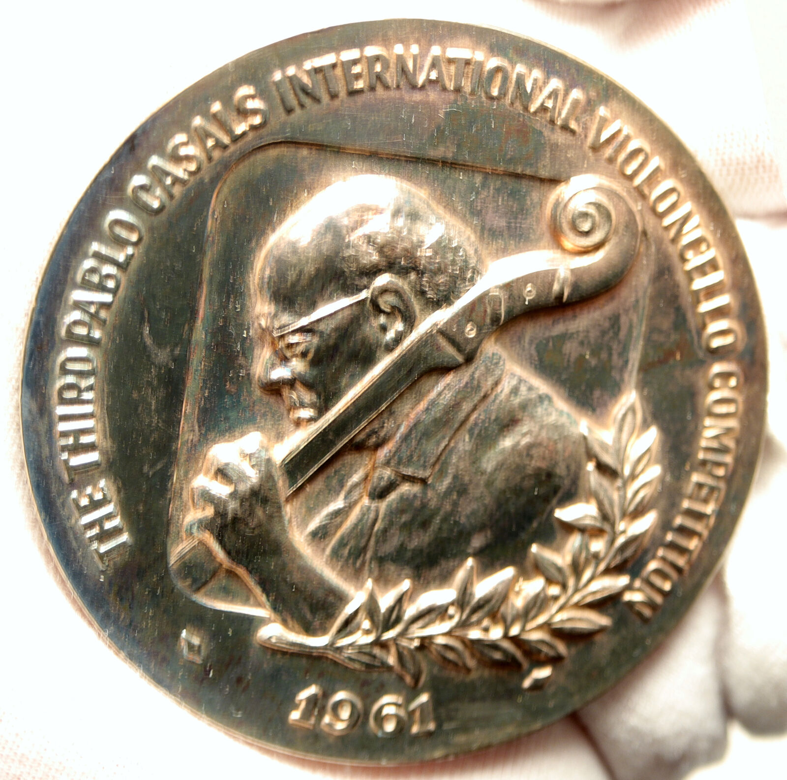 1961 ISRAEL Pablo Casals CELLO Musical Jewish VINTAGE OLD Silver Medal i103460