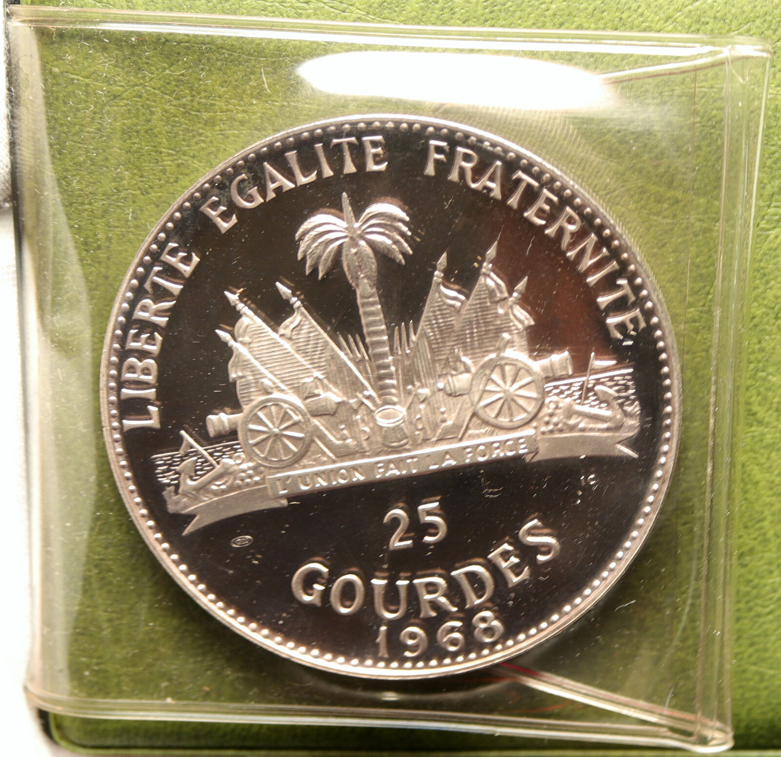 1968 HAITI Hatian Art VINTAGE OLD French Silver Proof 25 Gourdes Coin i103459