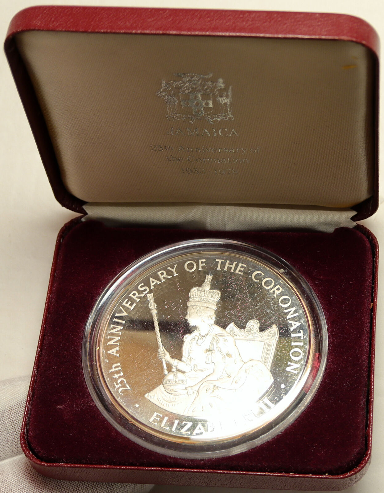 1978 JAMAICA Huge CORONATION Queen Elizabeth II PROOF Silver $25 Medal i104100