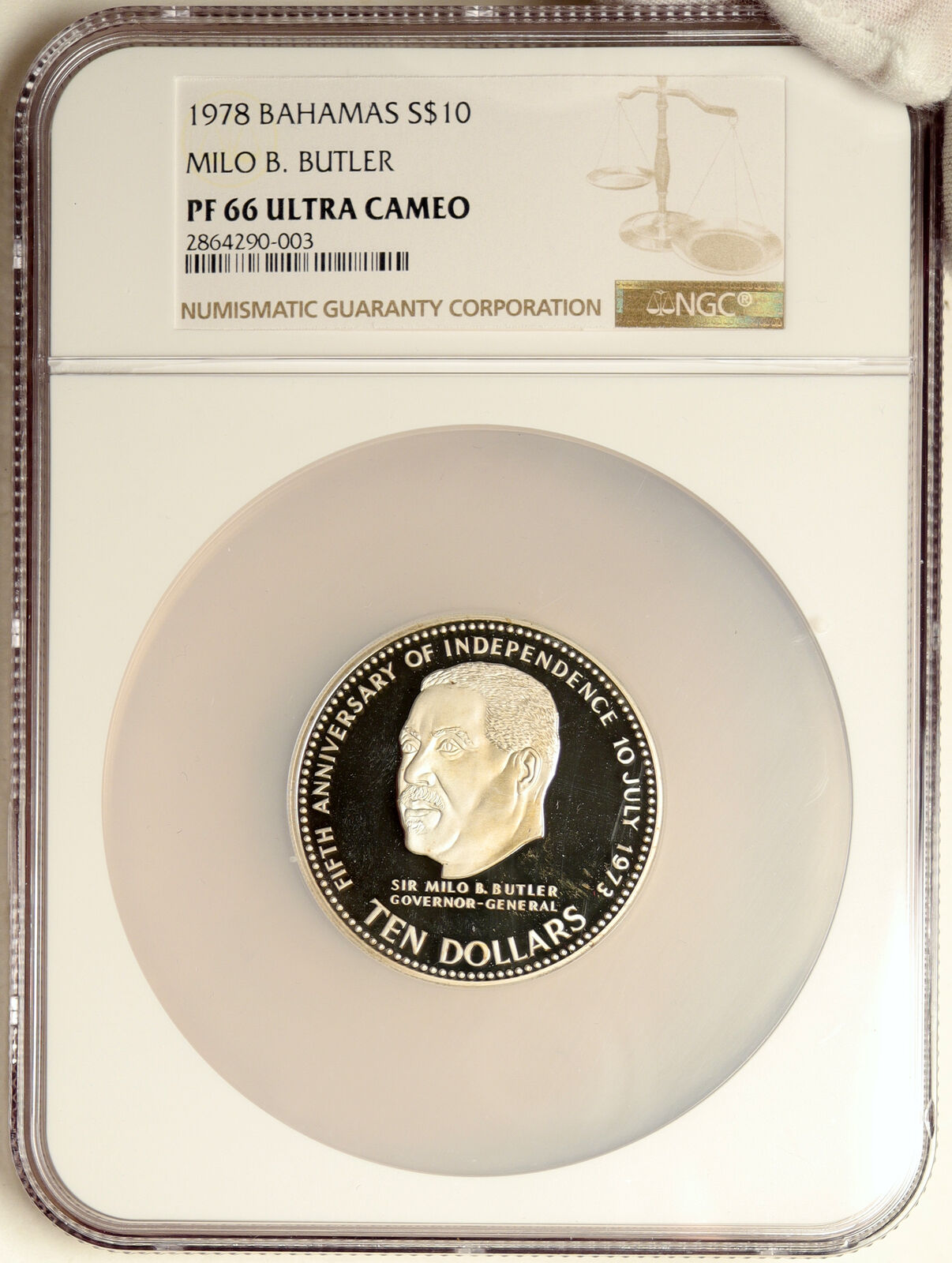 1978 BAHAMAS Large Independence Milo Butler Proof Silver $10 NGC Coin i103901