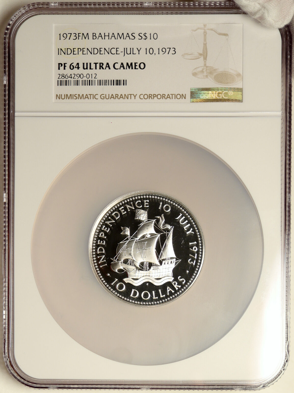 1973 The BAHAMAS Ship Santa Maria VINTAGE OLD Proof Silver $10 Coin NGC i103891