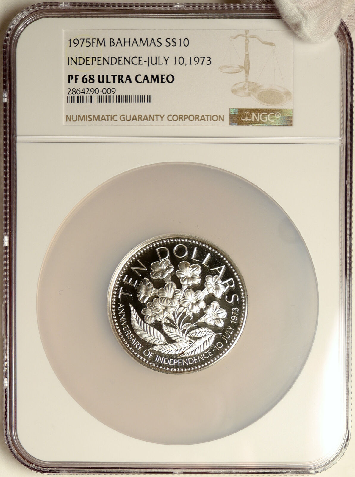 1975 The BAHAMAS Independence Flowers VINTAGE Proof Silver $10 Coin NGC i103892