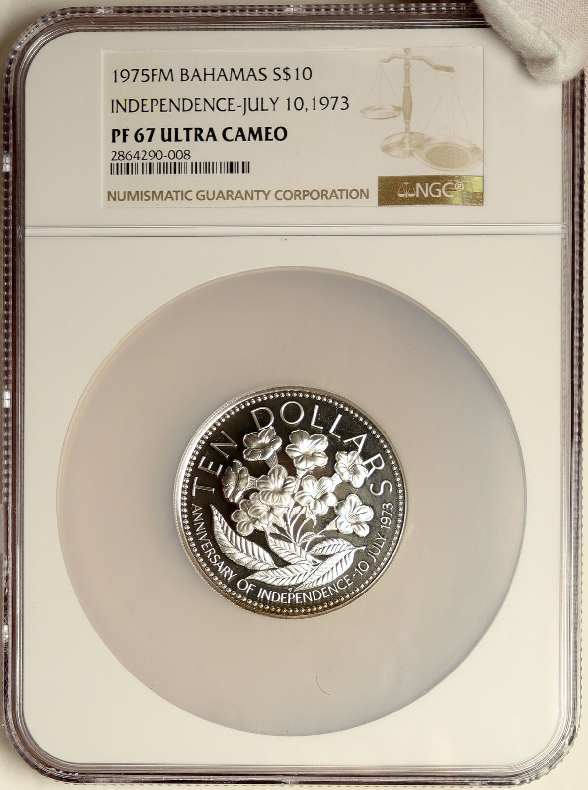 1975 The BAHAMAS Independence Flowers VINTAGE Proof Silver $10 Coin NGC i103893