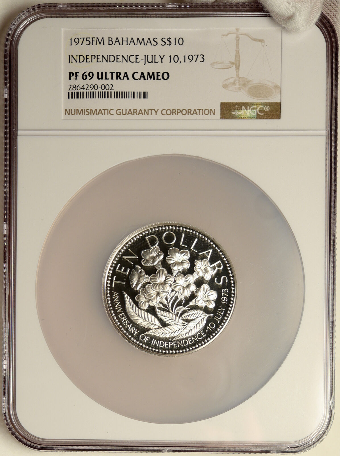 1975 The BAHAMAS Independence Flowers VINTAGE Proof Silver $10 Coin NGC i103900