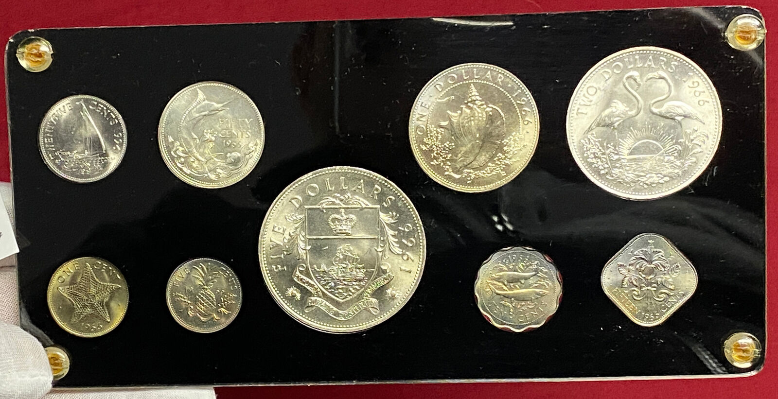 1966 BAHAMAS UK Queen Elizabeth II Shell Marlin 9 Coin Set 5 are Silver i104093