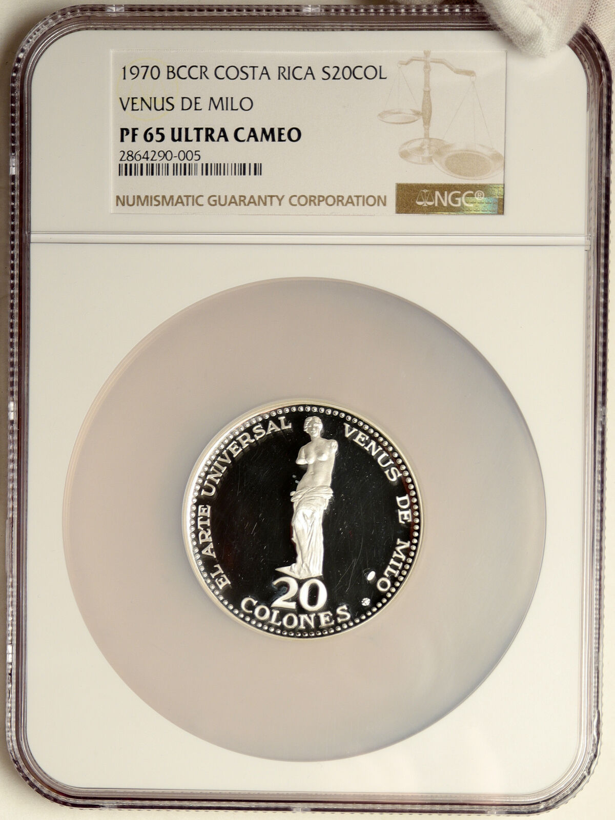 1970 COSTA RICA Nude Venus of Milo OLD Proof Silver 20 Colones NGC Coin i103898