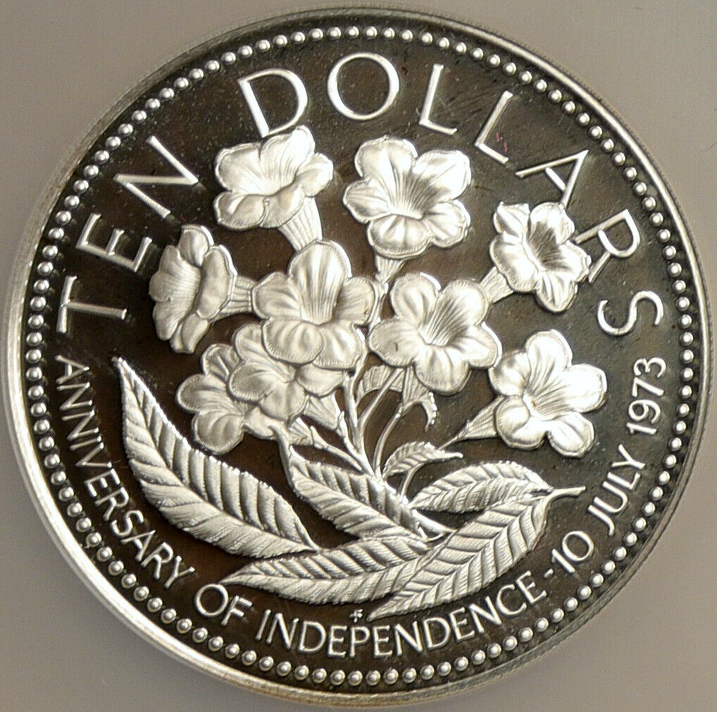 1976 The BAHAMAS Independence Flowers VINTAGE Proof Silver $10 Coin NGC i103897