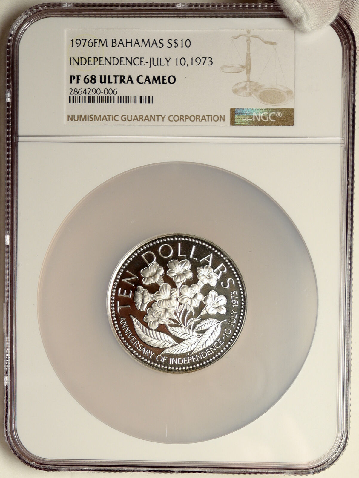 1976 The BAHAMAS Independence Flowers VINTAGE Proof Silver $10 Coin NGC i103897