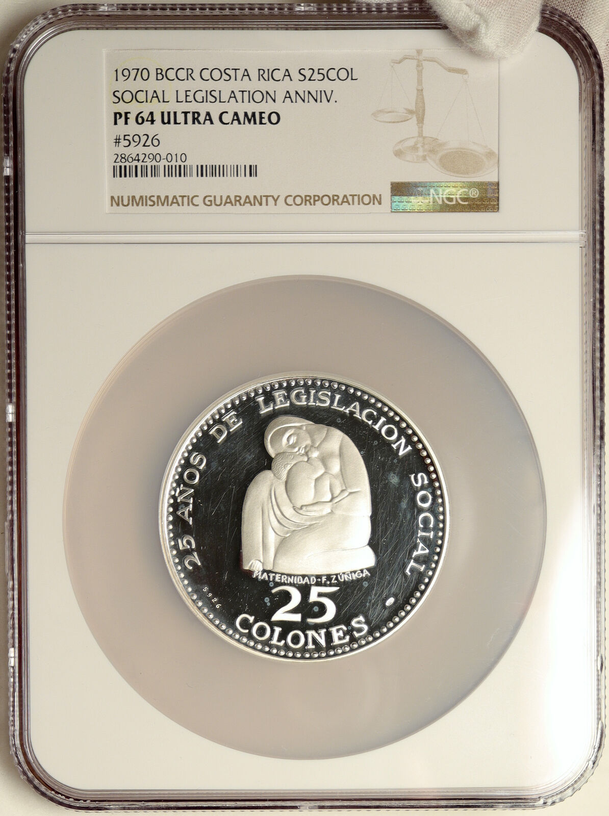 1970 COSTA RICA Social Legislation 25YR Proof Silver 25 Colon NGC Coin i103887