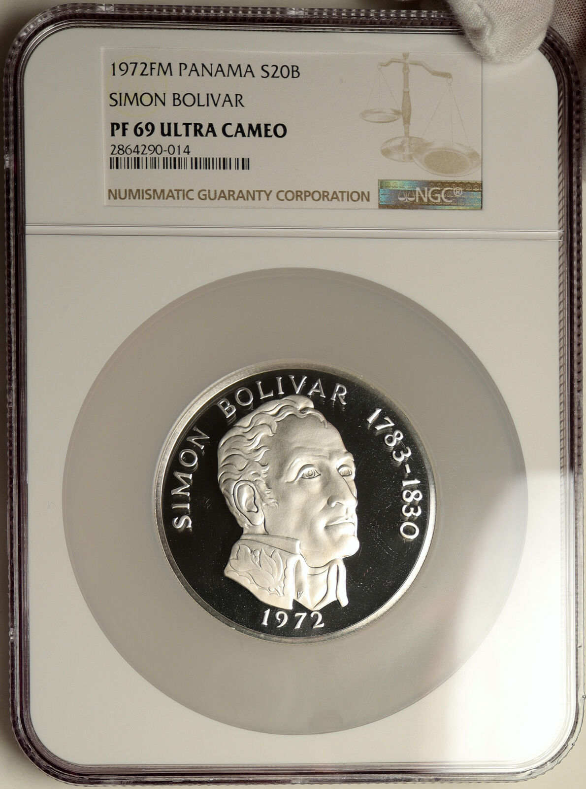 1972 PANAMA Huge 3.9oz SIMON BOLIVAR Proof Silver 20 Balboas Coin NGC i103889