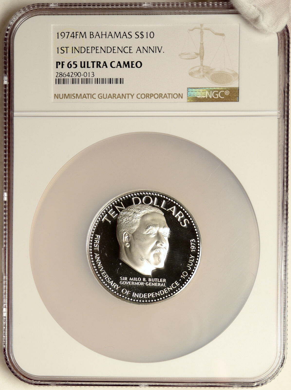 1974 BAHAMAS Large Independence Milo Butler Proof Silver $10 NGC Coin i103890