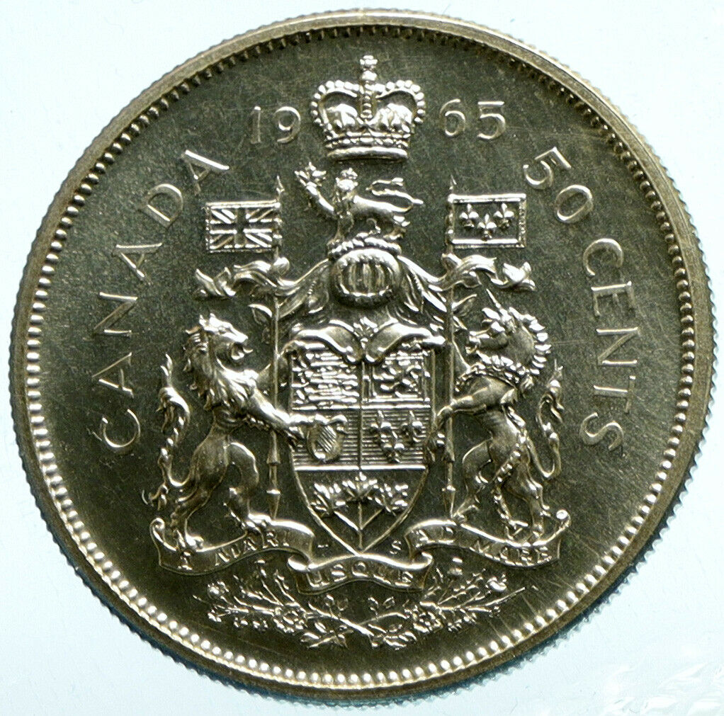 1965 CANADA Queen Elizabeth II Arms Crown Vintage SILVER 50 Cents Coin i104082