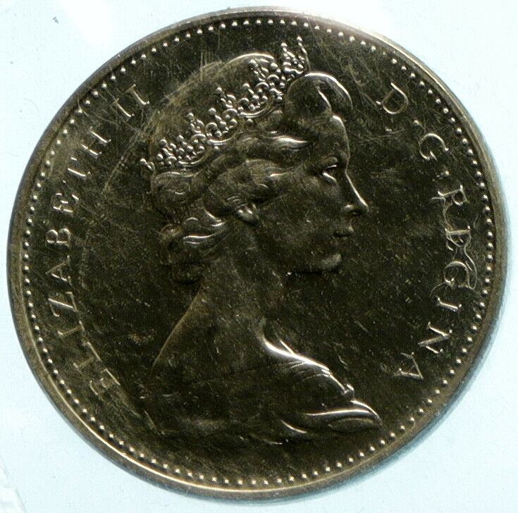 1965 CANADA United Kingdom Queen Elizabeth II BEAVER Old 5 Cent Coin i104085