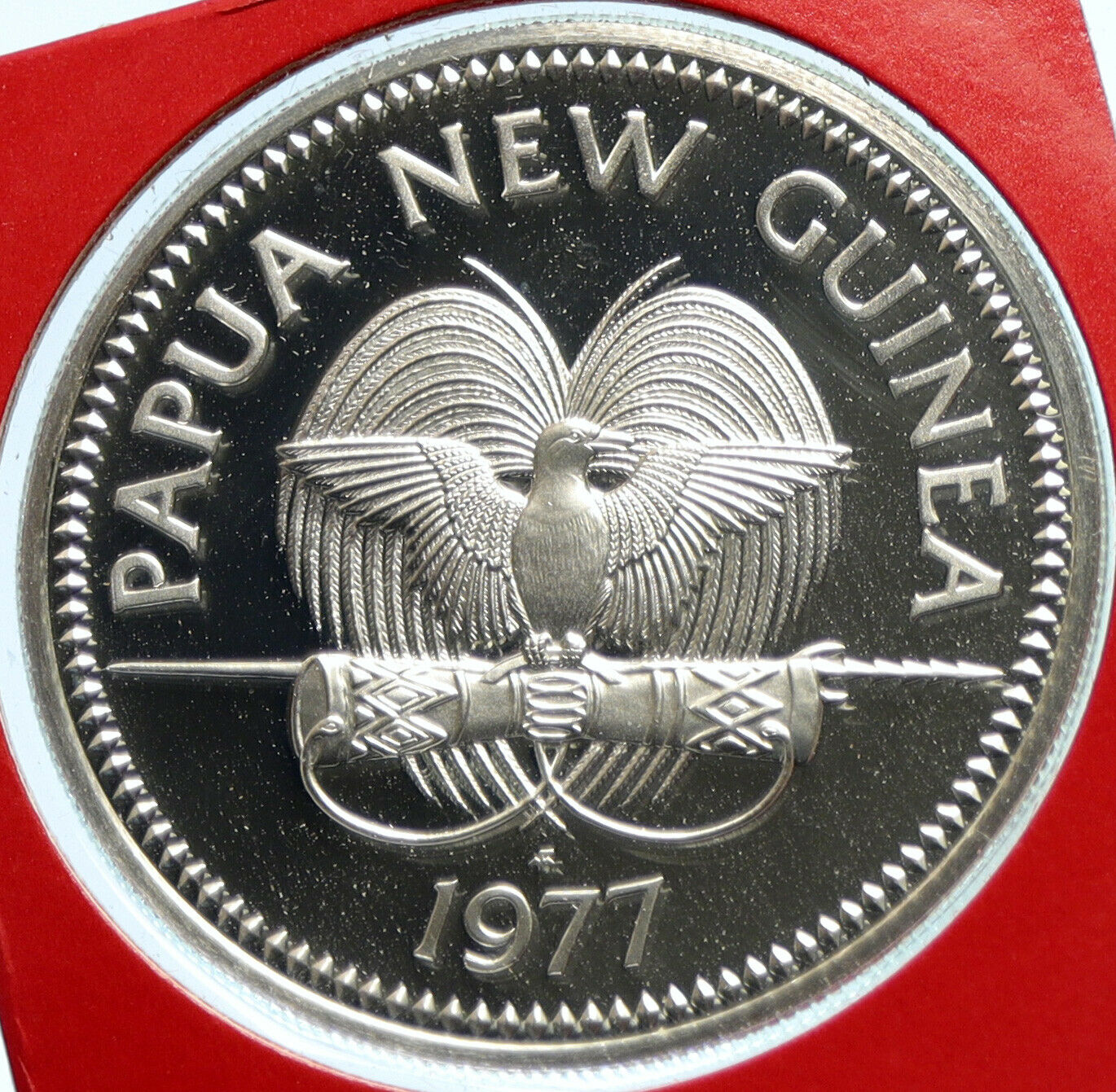 1977 PAPUA NEW GUINEA Proof Silver 5 Kina Coin w PAPUAN Harpy EAGLE i104002