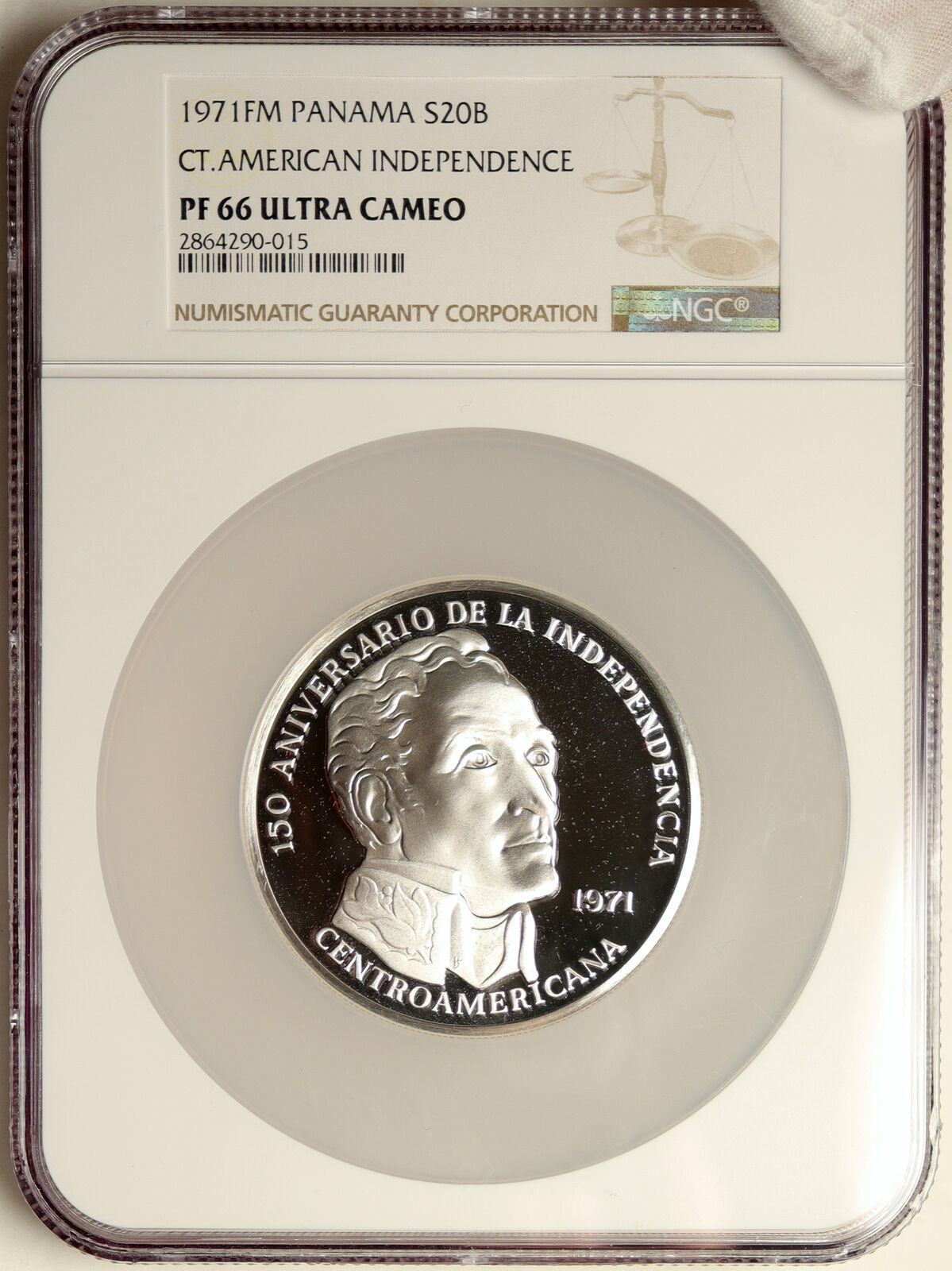 1971 PANAMA 150 Yrs SIMON BOLIVAR 3.8oz Proof Silver 20 Balboas Coin NGC i103888