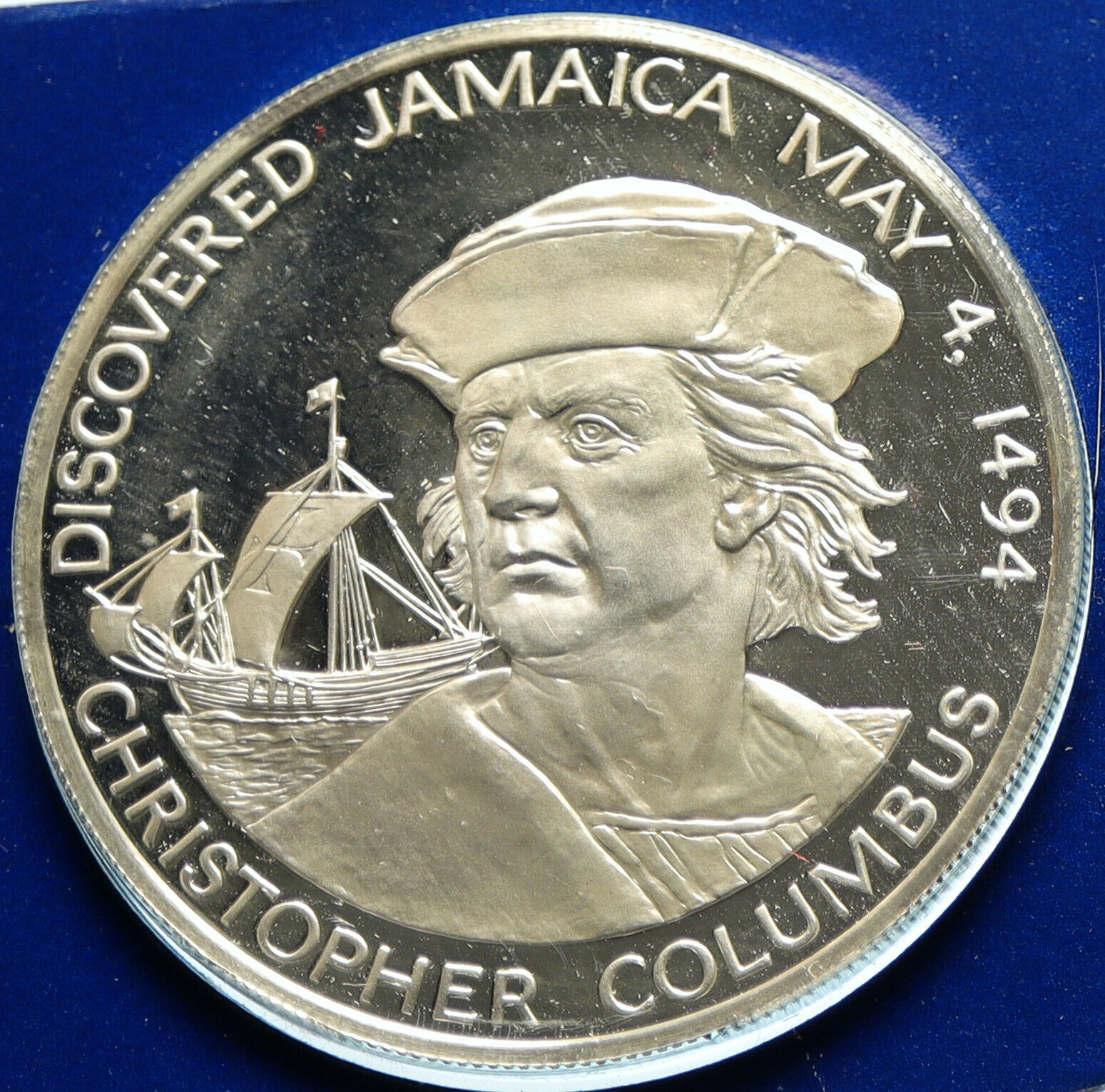 1975 JAMAICA New World Discovery Columbus Proof SILVER 10 Dollar Coin i103982