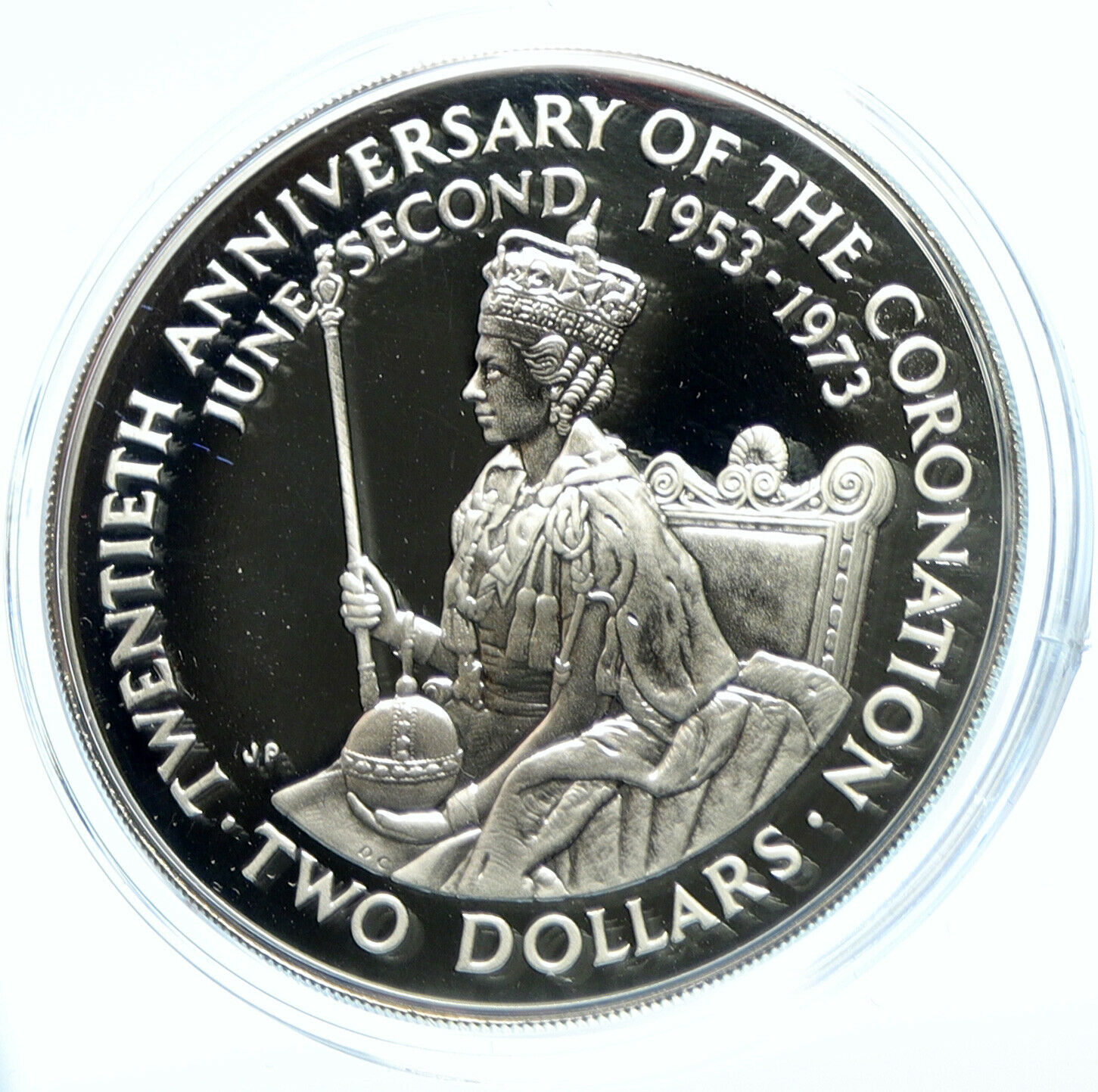 1973 COOK ISLANDS ELIZABETH II Coronation Proof Silver 2 Dollars Coin i103979