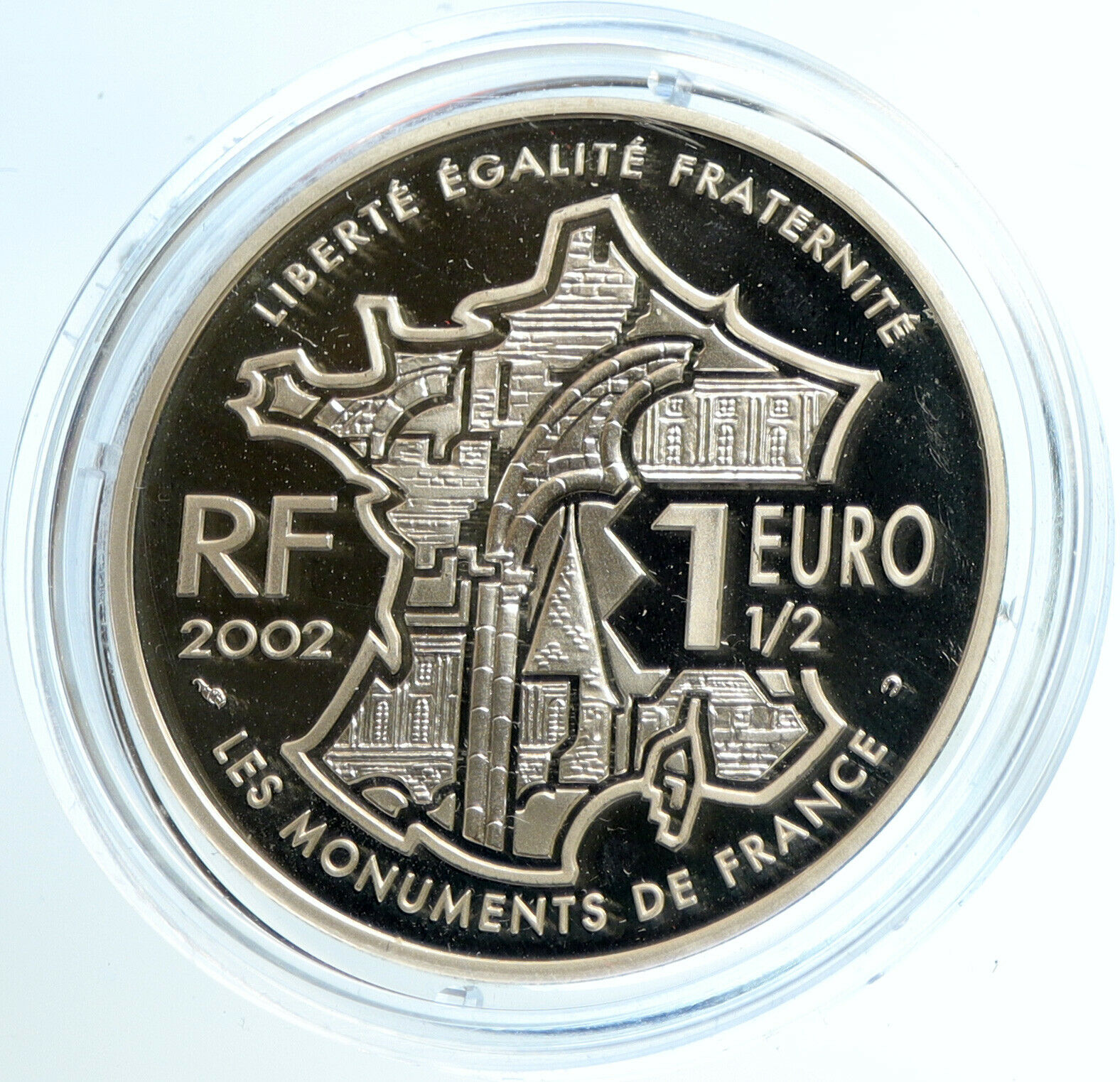 2002 FRANCE Monuments MONT SAINT MICHEL ABBEY PRF Silver 1 1/2 Euro Coin i103909