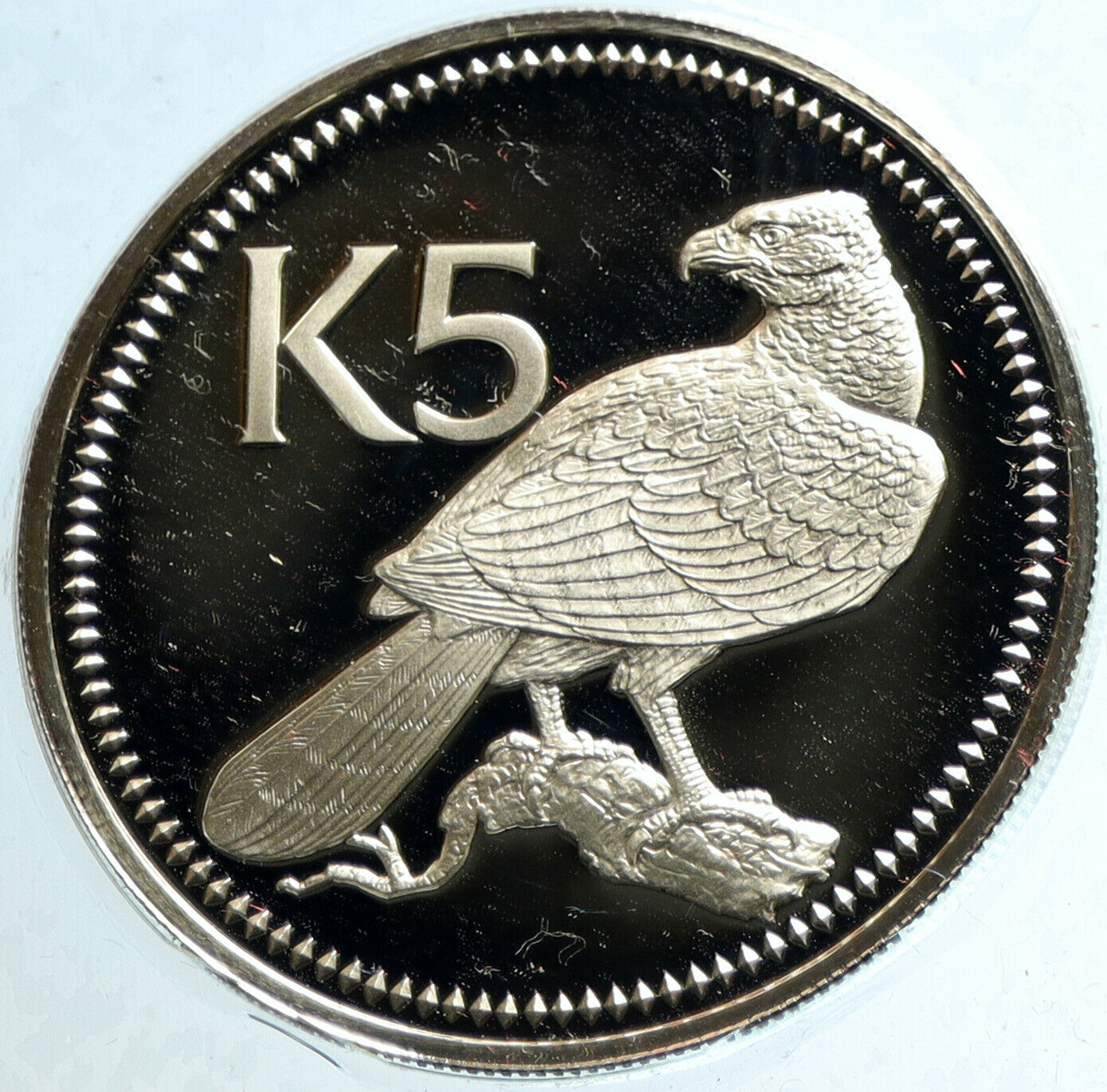 1975 PAPUA NEW GUINEA w PAPUAN Harpy EAGLE Old Proof Silver 5 Kina Coin i103916