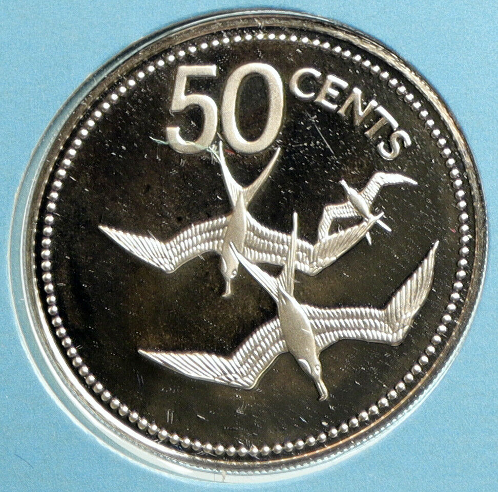 1977 BELIZE Avifauna FRIGATE BIRDS Old VINTAGE Proof Silver 50 Cent Coin i103209