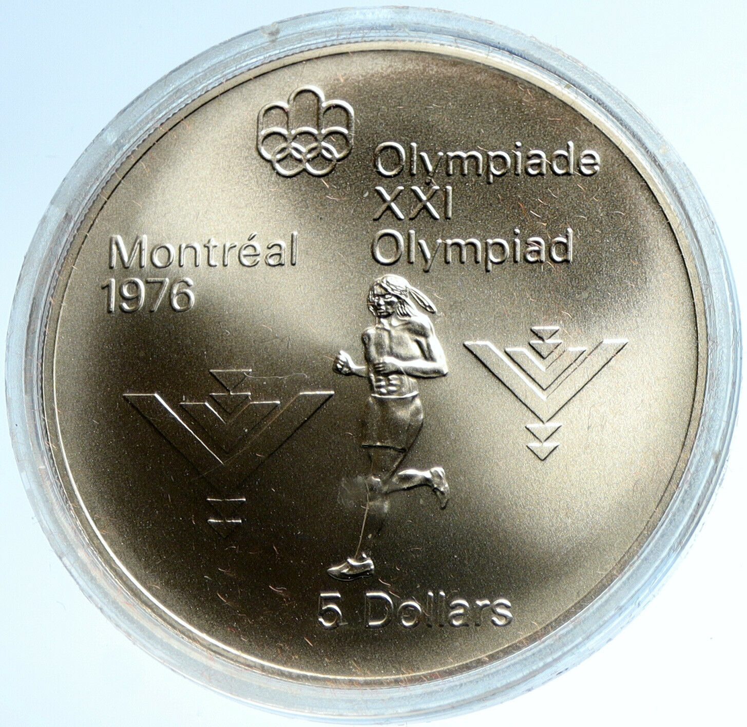 1975 CANADA Elizabeth II Olympics Marathon Athlete Old BU Silver $5 Coin i103759