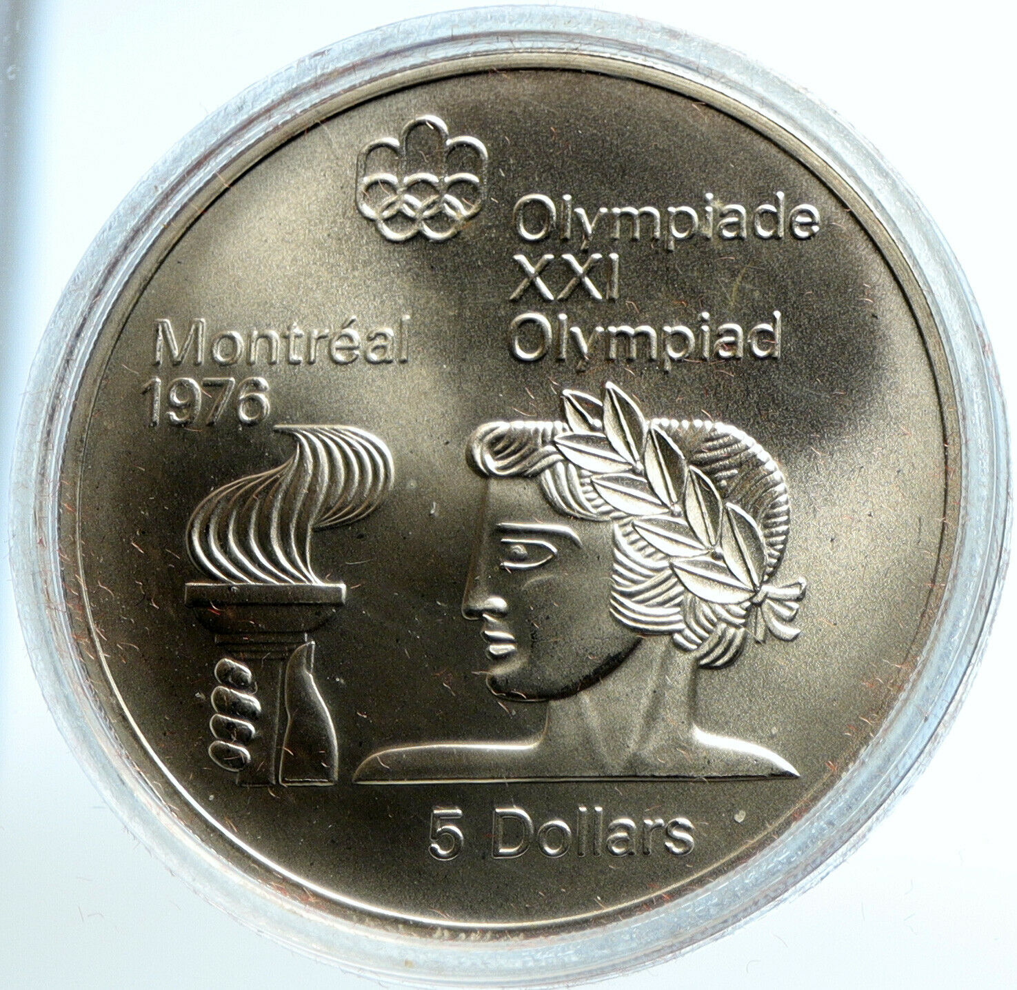 1974 CANADA UK Elizabeth II Olympics Montreal TORCH BU Silver $5 Coin i103765