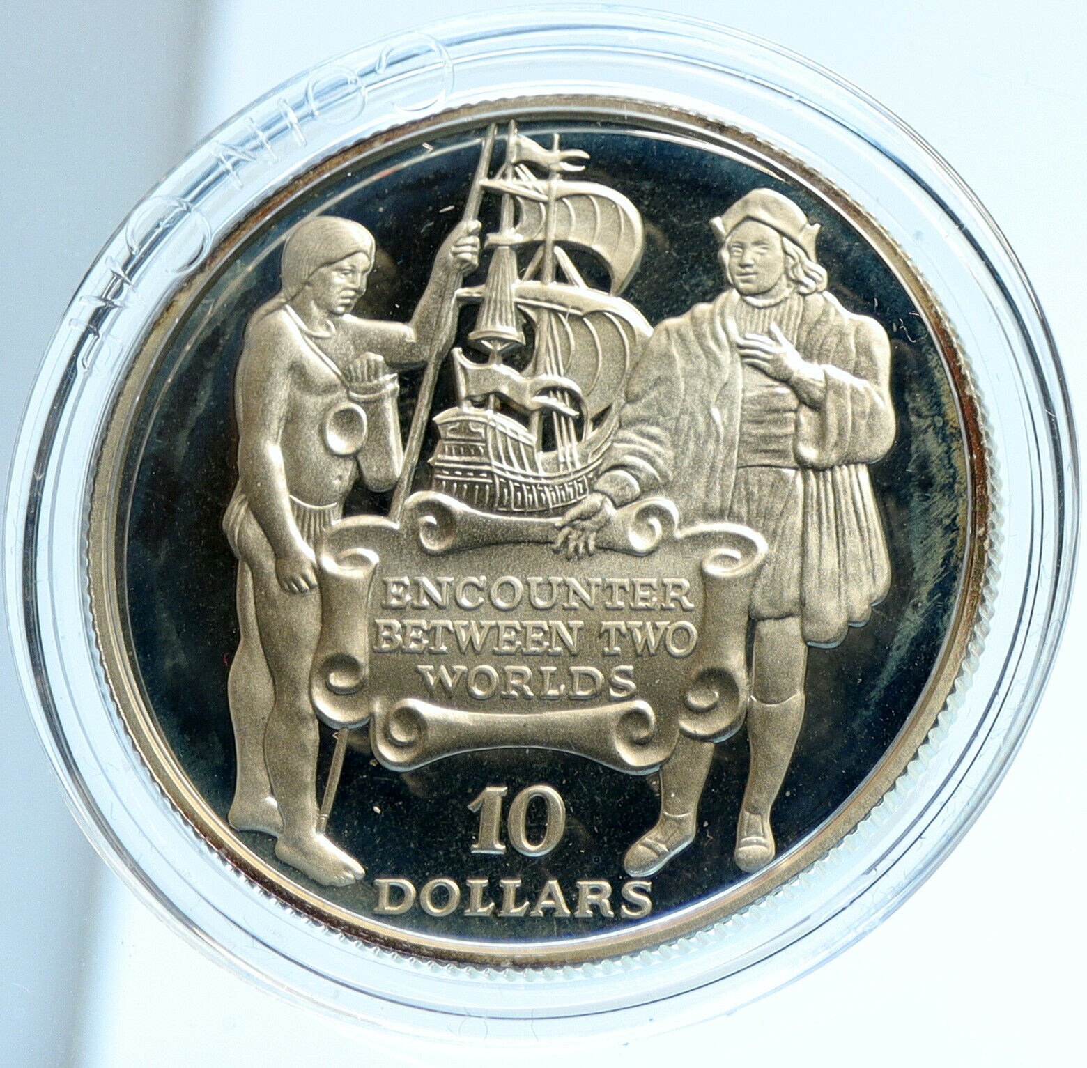 1991 BARBADOS Discovery of NEW WORLD Old Proof Silver 10 Dollars Coin i104015