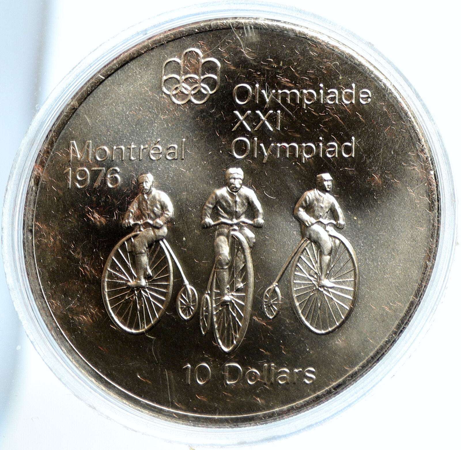 1974 CANADA UK Elizabeth II Olympics Montreal Cycle BU Silver 10 Coin i103769