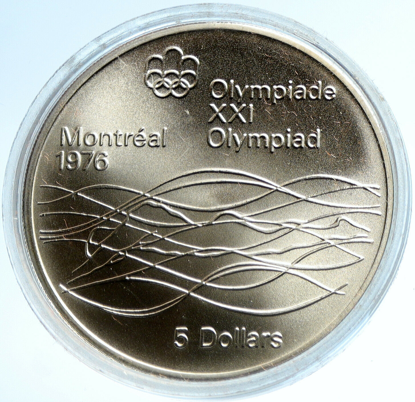 1975 CANADA Elizabeth II Olympics Montreal Swimming BU Silver $5 Coin i103758