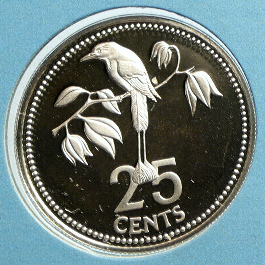 1977 BELIZE Avifauna FRIGATE BIRD Genuine OLD Proof Silver 25 Cents Coin i103203