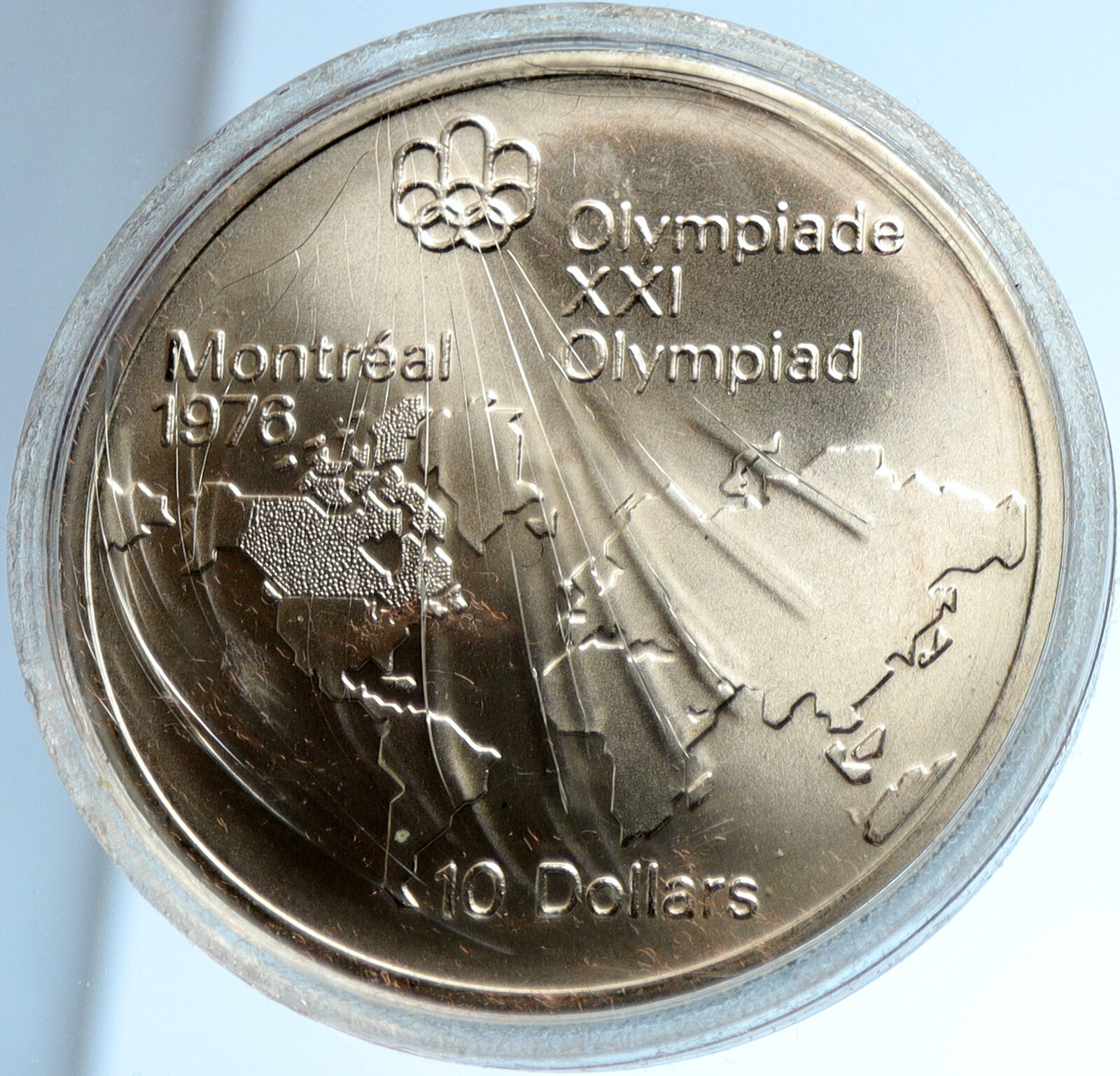 1973 CANADA Elizabeth II Olympics Montreal World Map BU Silver $10 Coin i103767