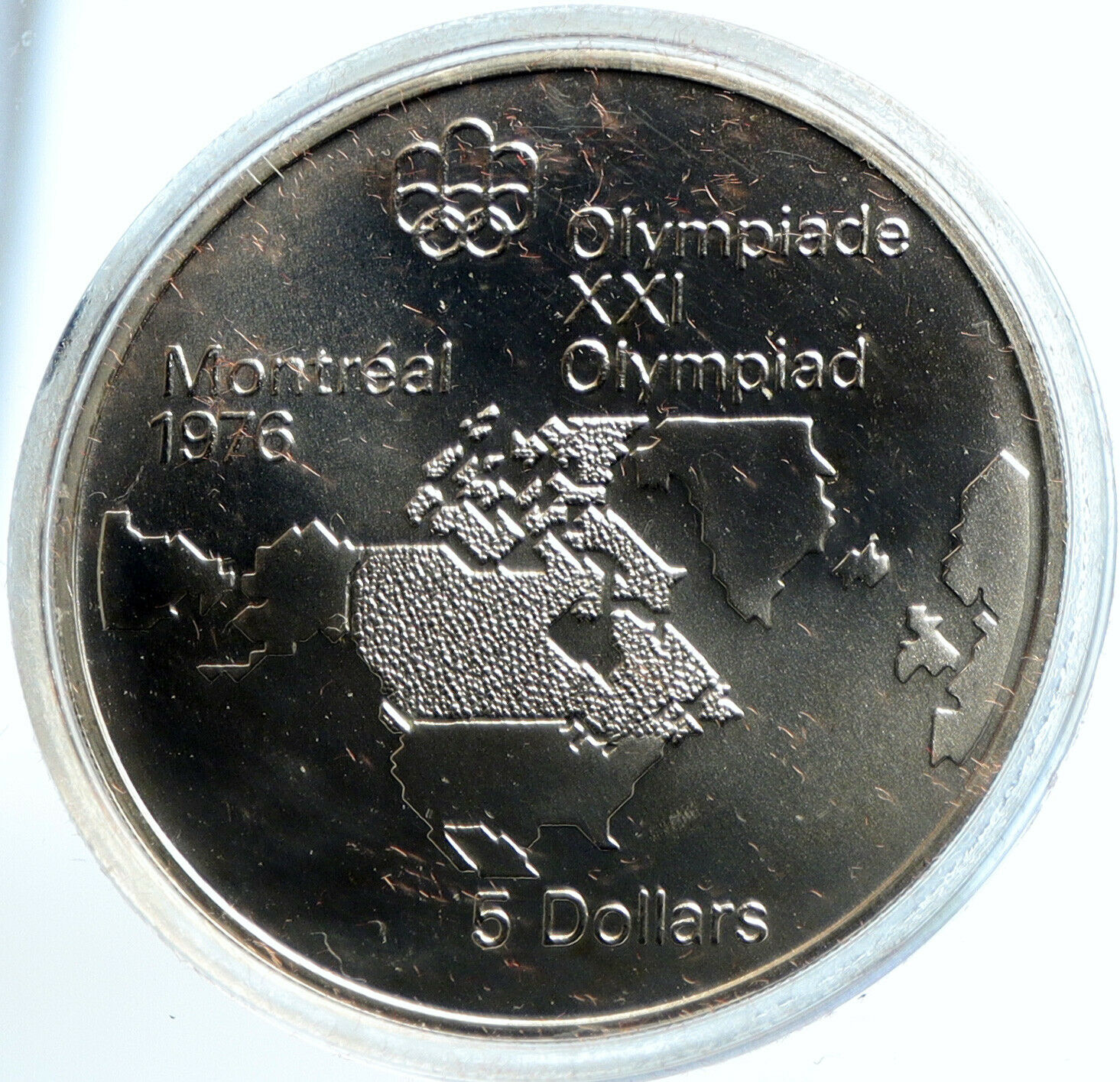 1973 CANADA Elizabeth II Olympics Montreal World Map BU Silver $5 Coin i103766