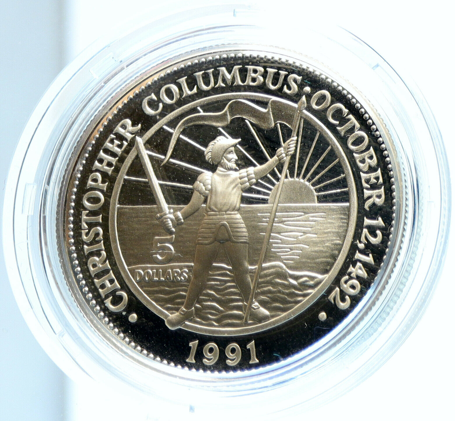 1991 BAHAMAS Elizabeth II CHRISTOPHER COLUMBUS Old Proof Silver $5 Coin i104012