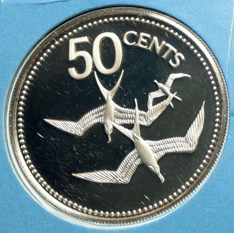 1975 BELIZE Avifauna FRIGATE BIRDS Old VINTAGE Proof Silver 50 Cent Coin i103207