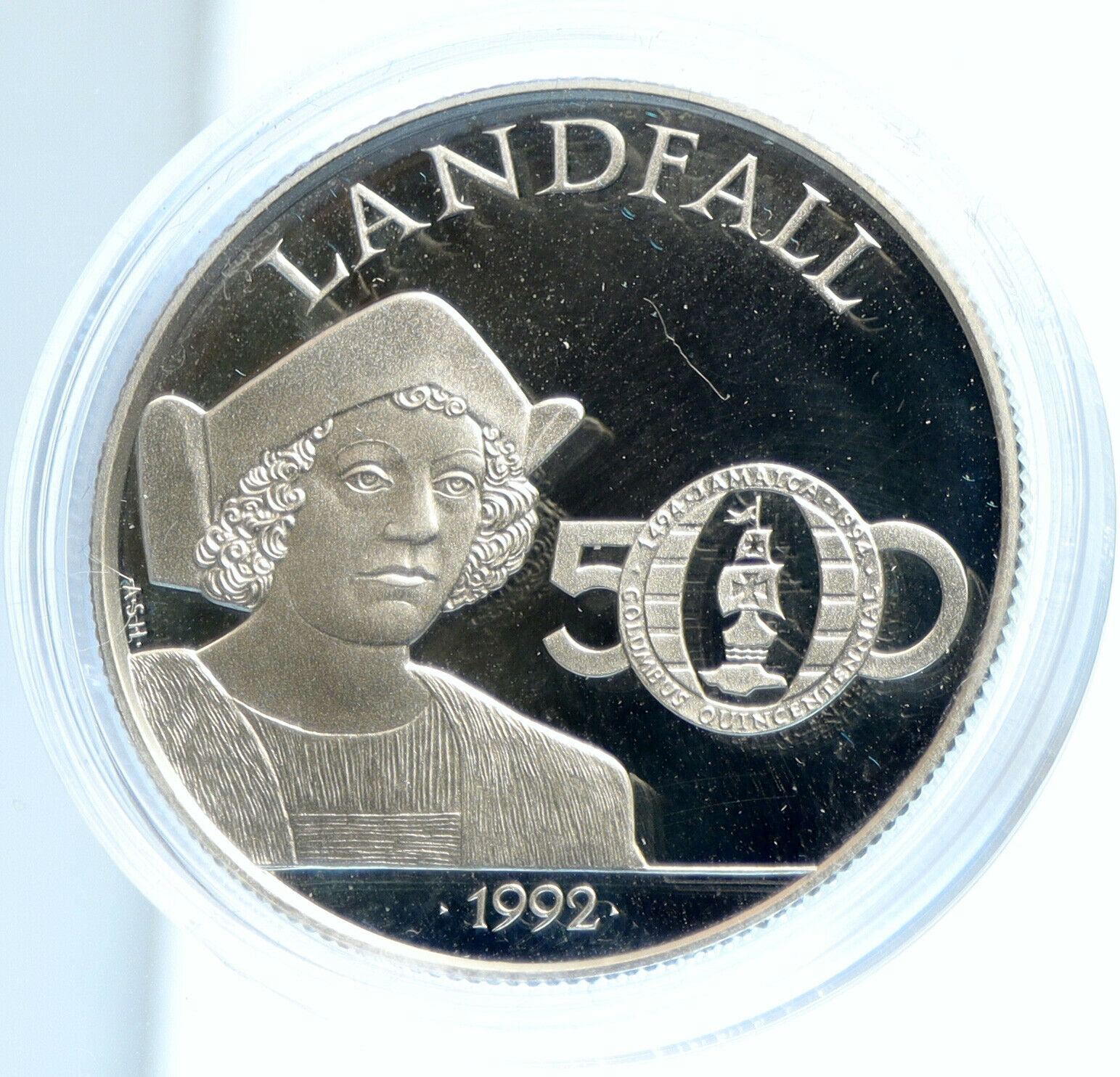 1992 JAMAICA Discovery NEW WORLD Landfall Columbus PROOF Silver $25 Coin i104016