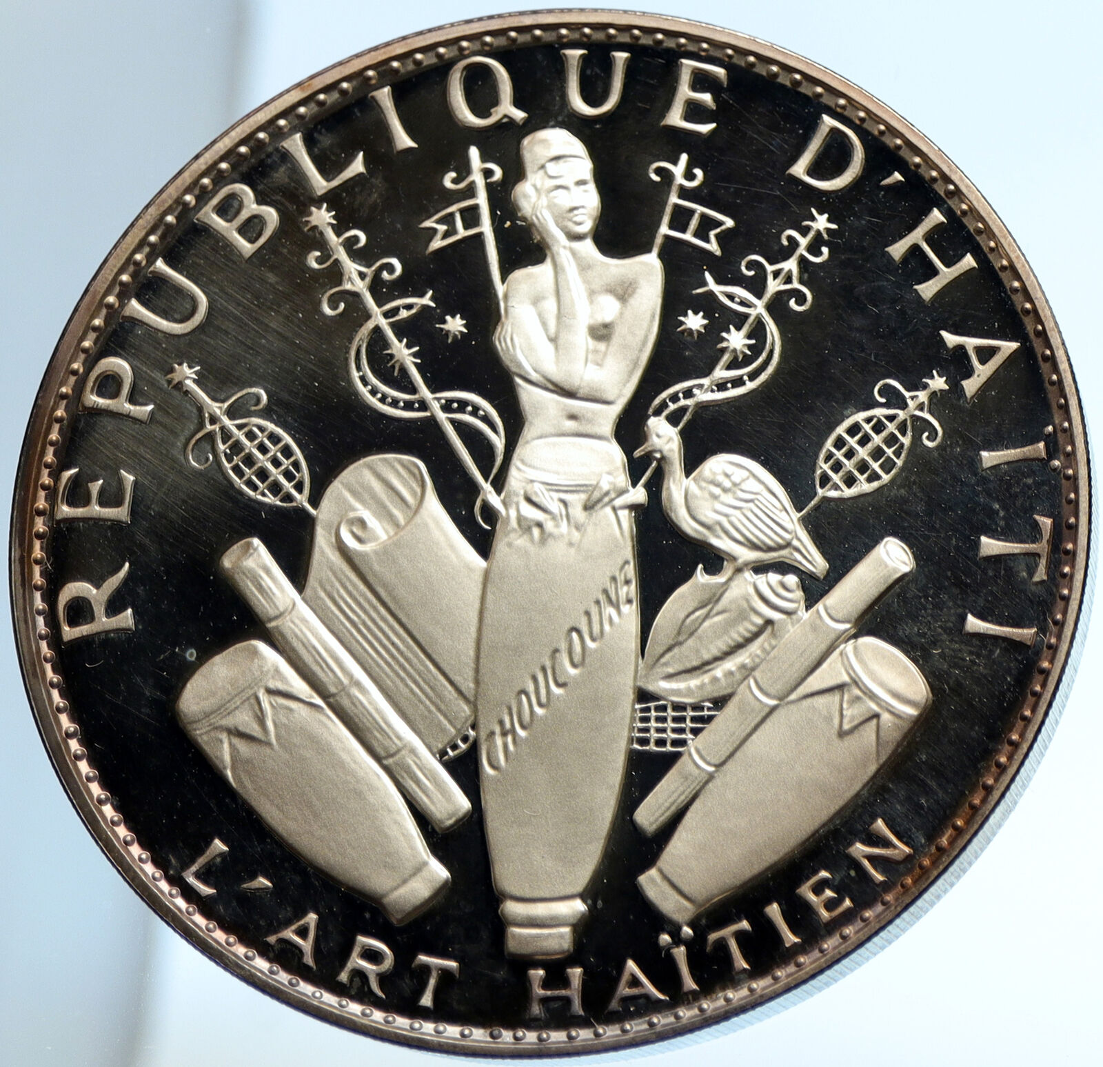 1968 HAITI Hatian Art VINTAGE OLD French Silver Proof 25 Gourdes Medal i104023