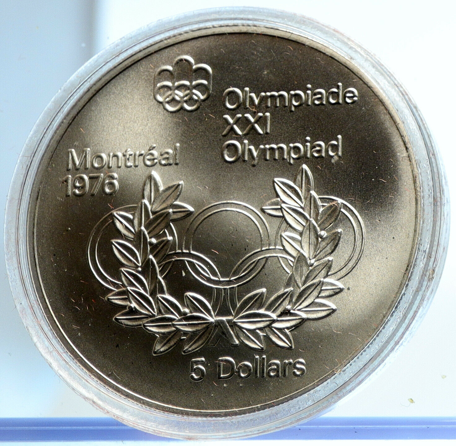 1974 CANADA UK Elizabeth II Olympics Montreal RINGS BU Silver $5 Coin i103782