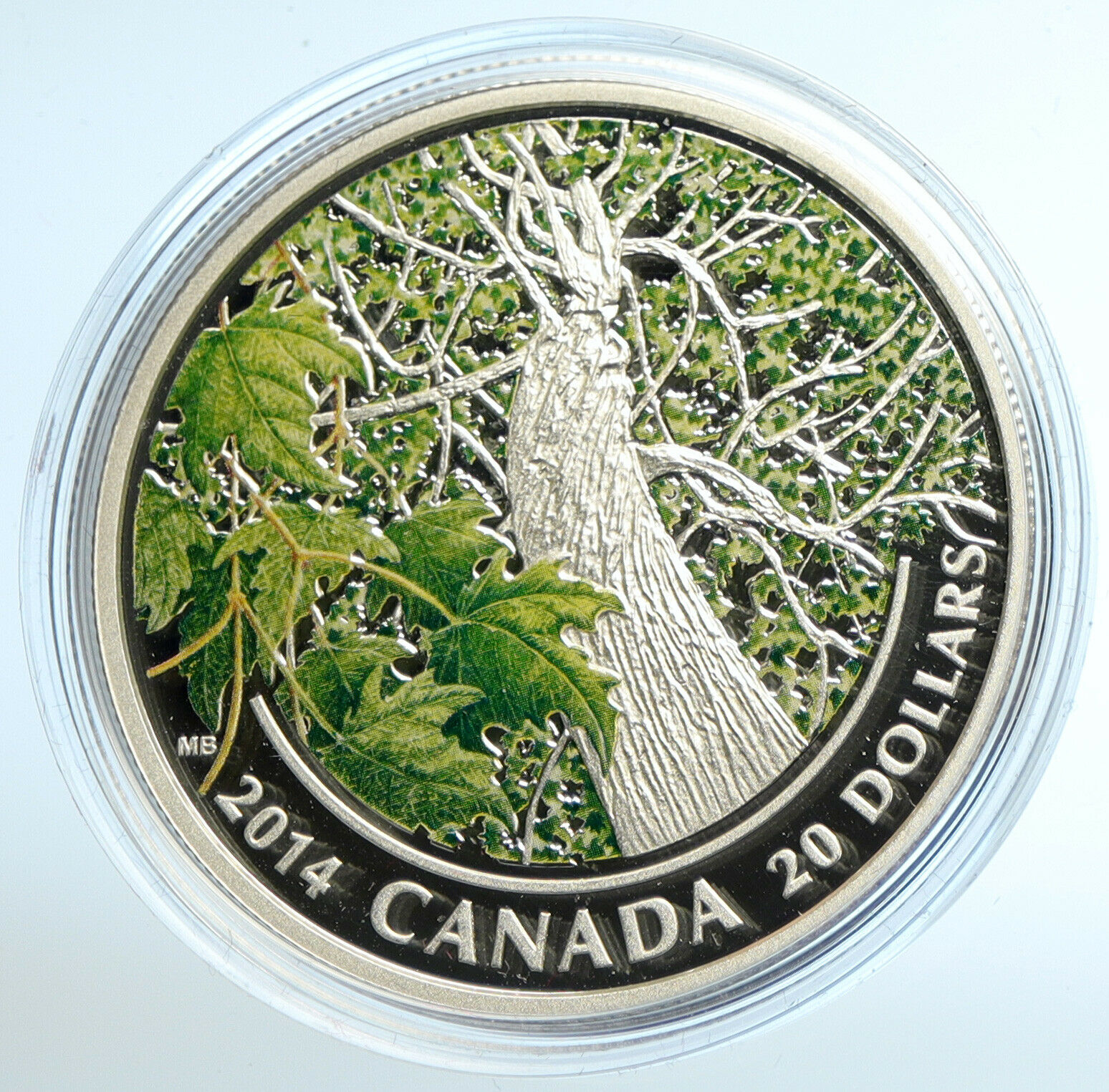 2014 CANADA UK Queen Elizabeth II MAPLE TREE Color Proof Silver $20 Coin i103503