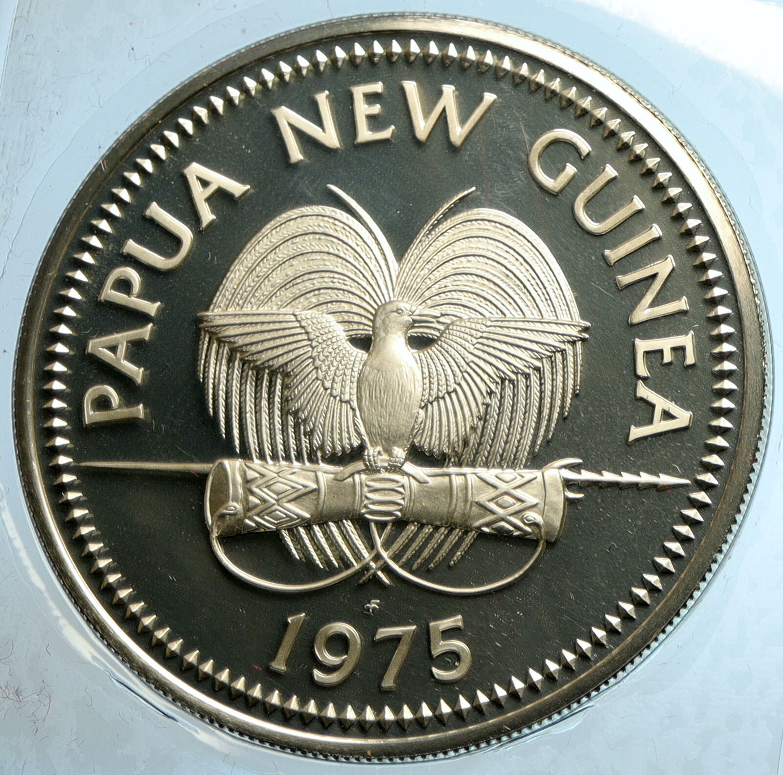 1975 PAPUA NEW GUINEA Large 4.5CM Exotic Bird Proof Silver 10 Kina Coin i103504