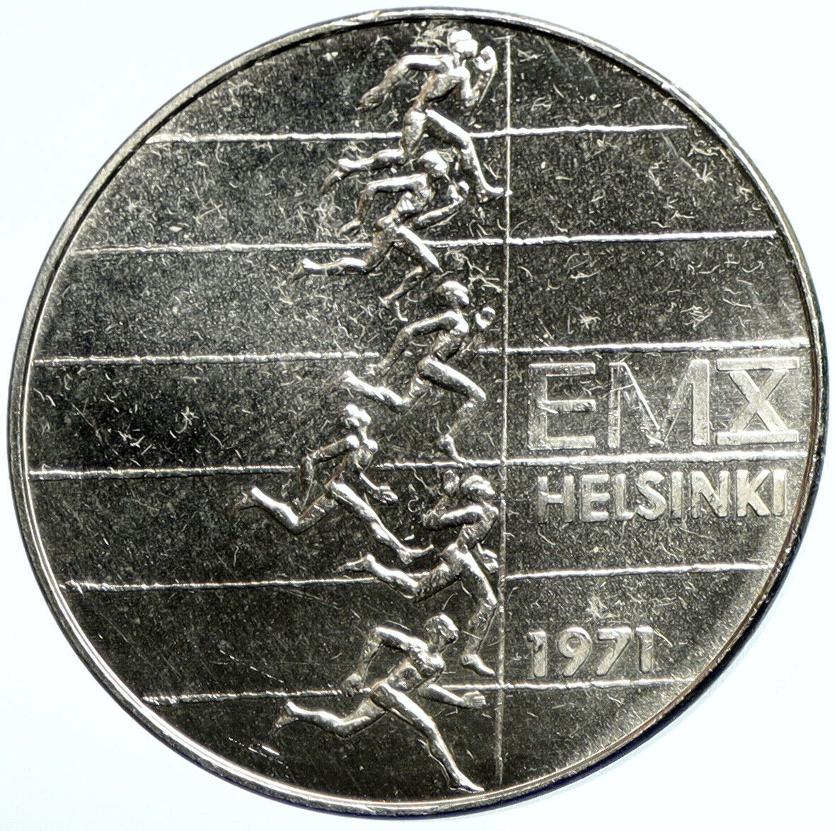 1971 FINLAND European Athletic Games TRACK OLD Silver 10 Markkaa Coin i102948