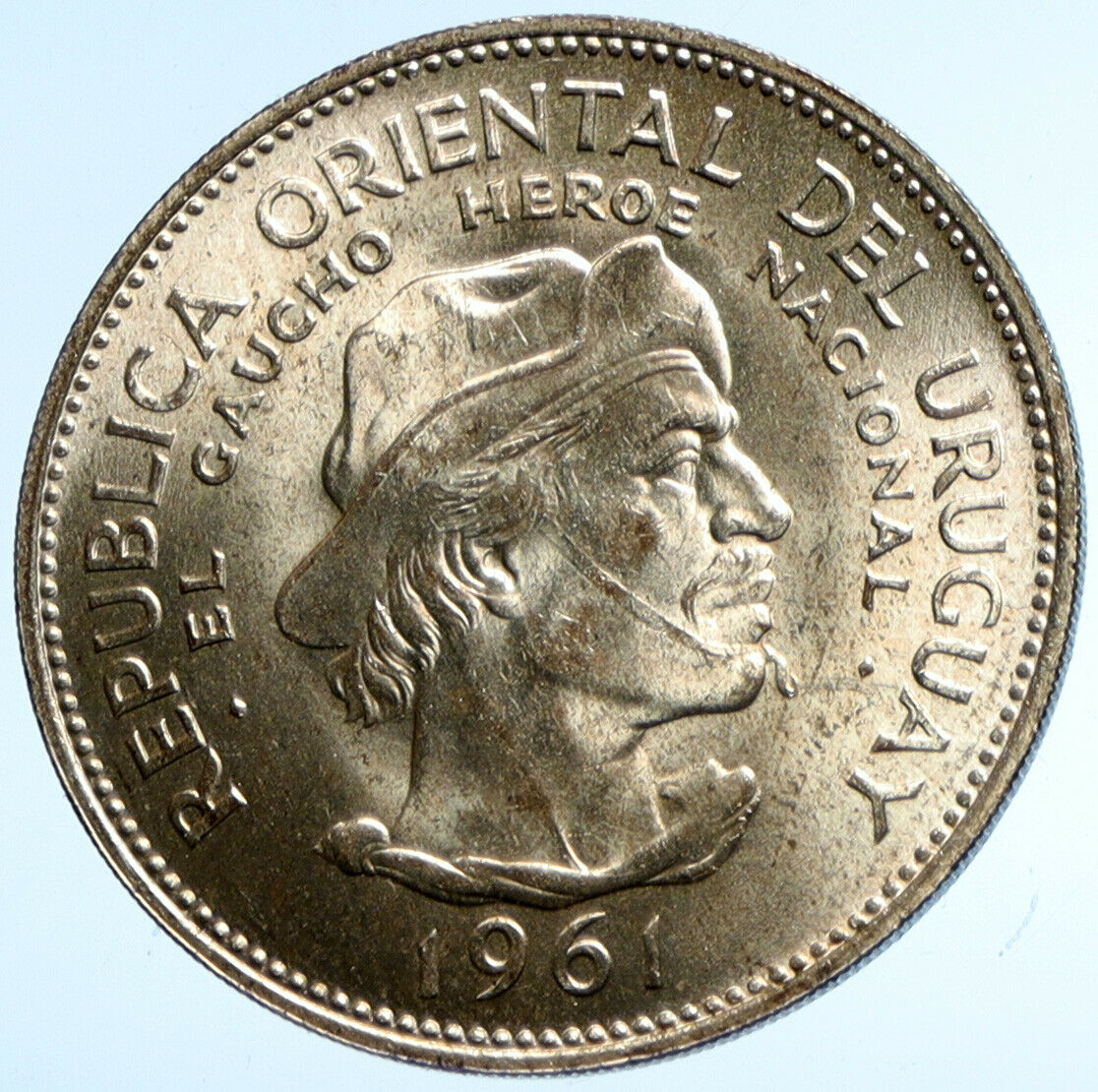 1961 URUGUAY w El Caucho Hero Against Spain ANTIQUE Silver 10 Pesos Coin i102949