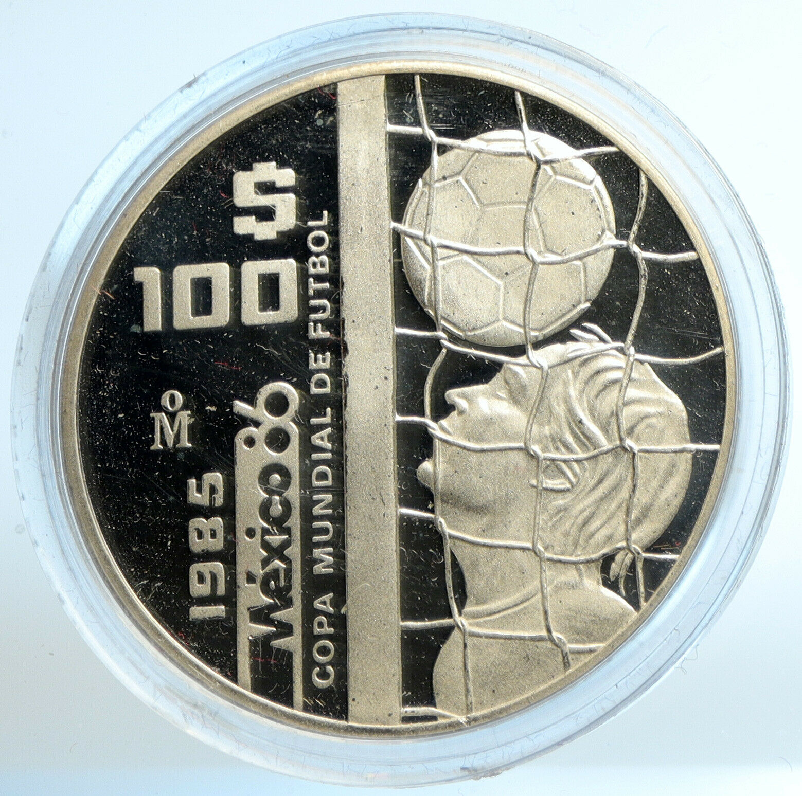 1985 MEXICO FIFA World Cup 1986 Football Soccer Proof Silver 100 Coin i103500