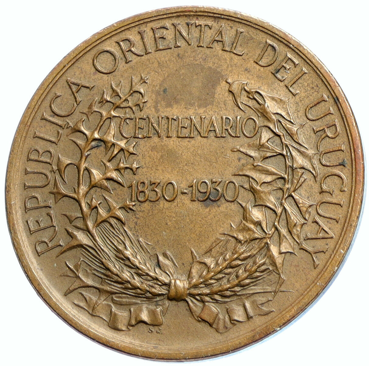 1961 URUGUAY Centennial LIBERTY with TORCH Genuine Vintage ANTIQUE Medal i102955