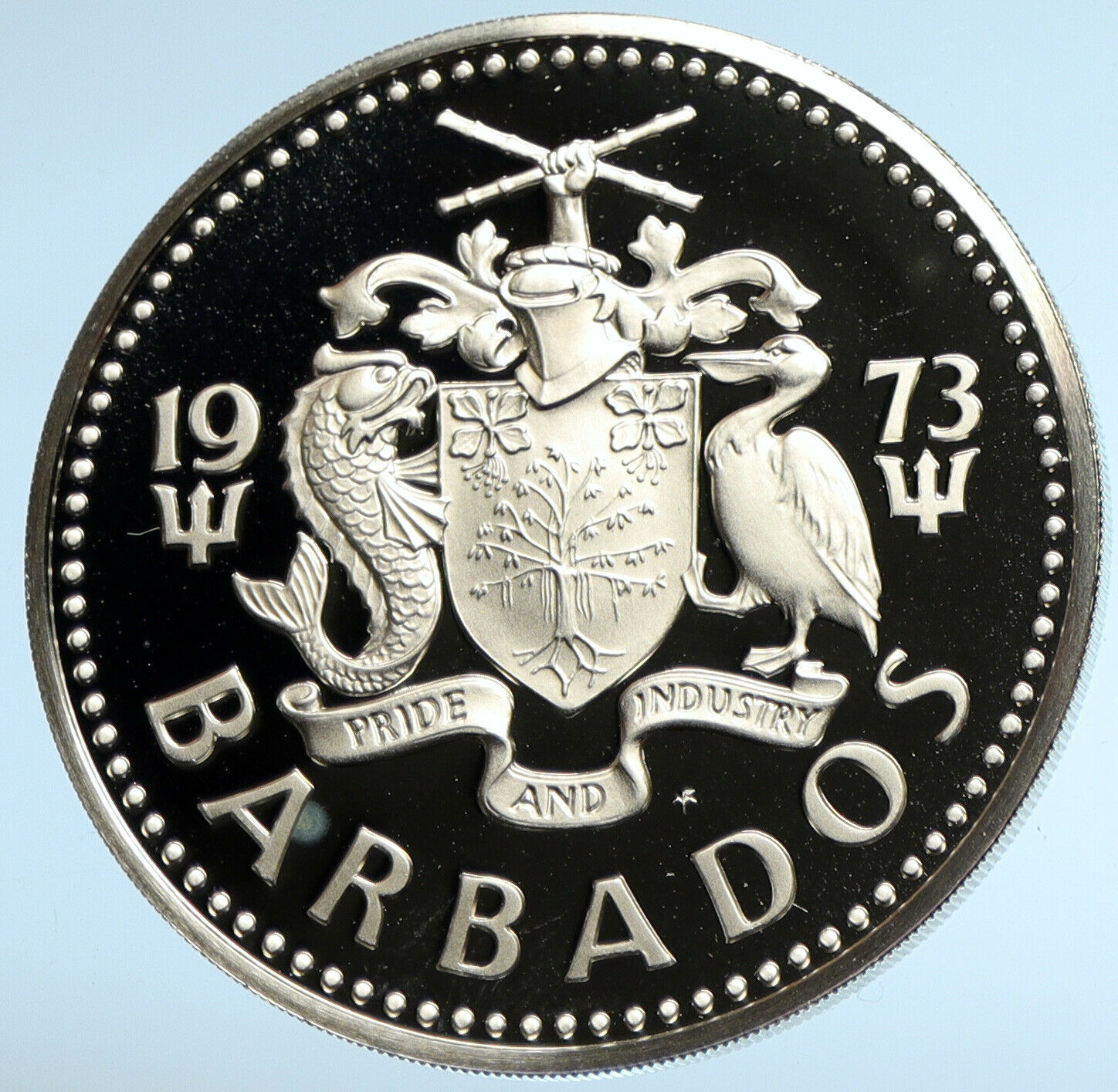 1973 BARBADOS Huge VINTAGE NEPTUNE Old Proof Silver 10 Dollars Coin i102962