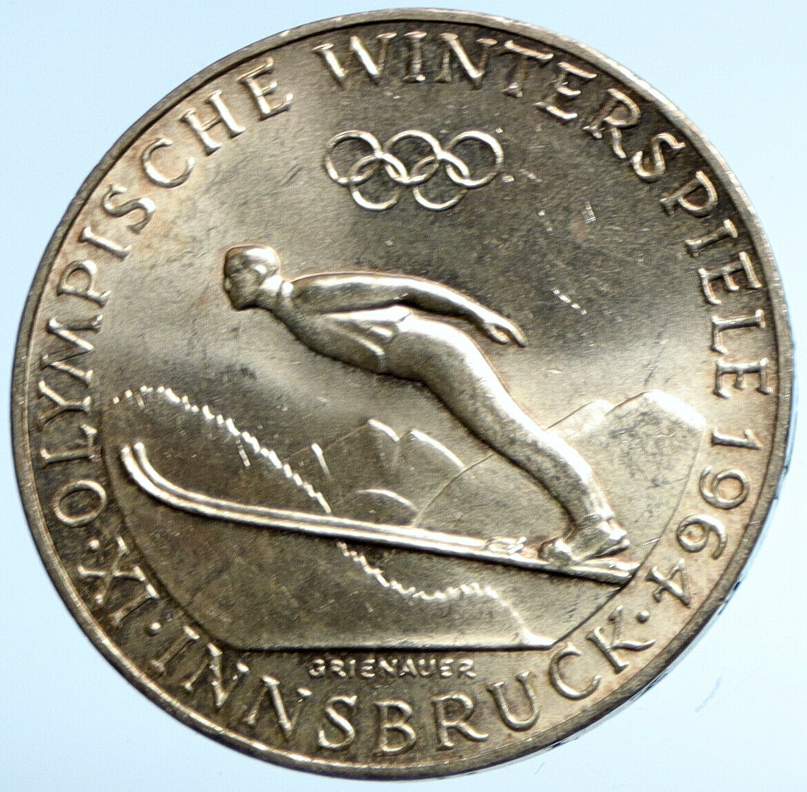 1964 AUSTRIA Innsbruck Winter Olympic Games SKIING BU Silver 50Shlg Coin i102943