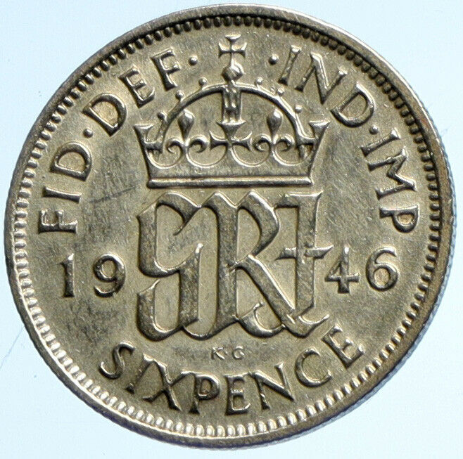 1946 UK Great Britain United Kingdom KING GEORGE VI Silver SIXPENCE Coin i102961