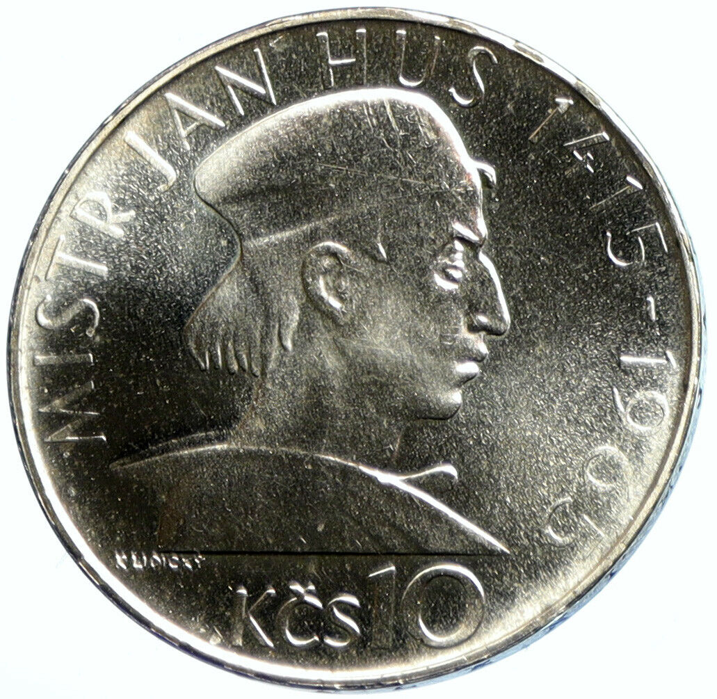 1965 CZECHOSLOVAKIA Jan Hus Church Reformer VINTAGE Silver 10 Korun Coin i102947