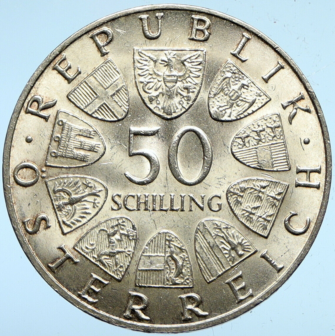 1968 AUSTRIA Vienna Parliament VINTAGE OLD Proof Silver 50 Shilling Coin i102938