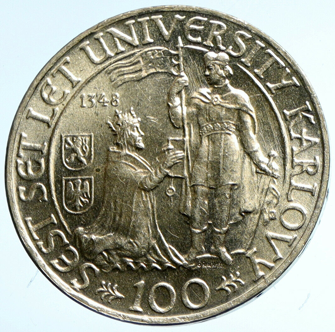 1948 CZECH REPUBLIC Czechoslovakia Charles University Silver 100 Kr Coin i102972